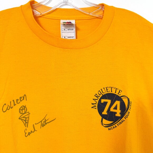 Signed VTG 70's 1974 Marquette Basketball Earl Tatum Gold Orange Colored Mens XL - Picture 2 of 9